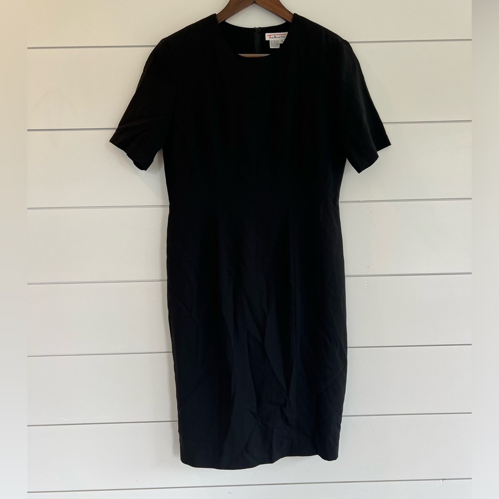 Vintage Talbots Classic Black Short Sleeve Lined Midi Business Dress Size 8